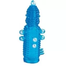 Голубая эластичная насадка на пенис с жемчужинами, точками и шипами Pearl Stimulator - 11,5 см голубой 