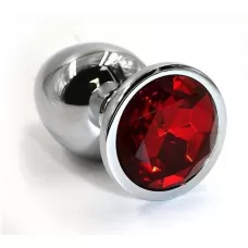 Серебристая алюминиевая анальная пробка с красным кристаллом - 6 см красный 
