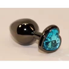 Чёрная пробка с голубым сердцем-кристаллом - 7 см голубой 