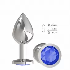 Серебристая средняя пробка с синим кристаллом - 8,5 см синий 