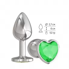 Серебристая анальная втулка с зеленым кристаллом-сердцем - 7 см зеленый 
