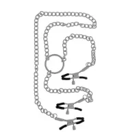 Клипсы на соски, соединённые цепью с зажимом для клитора серебристый 