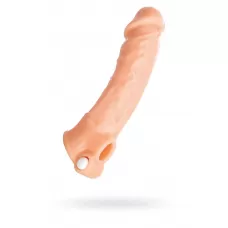 Удлиняющая насадка на пенис с вибрацией - 18,5 см телесный 