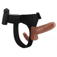 Страпон с вагинальной пробкой и вибрацией Ultra Passionate Harness - 16 см карамель (темно-бежевый 