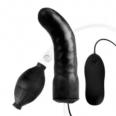 Чёрный изогнутый фаллос с вибрацией и расширением - 16 см черный 