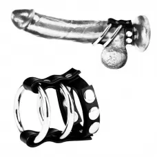 Двойное металлическое кольцо на пенис с регулируемым ремешком черный с серебристым 