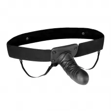 Чёрный полый страпон с вибрацией Unisex Vibrating Hollow Strap-On - 14 см черный 