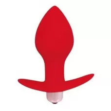 Красная коническая анальная вибровтулка с ограничителем - 8 см красный 