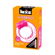 Розовое эрекционное виброкольцо Luxe VIBRO  Техасский бутон  + презерватив розовый 