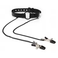 Черный кляп-кольцо с зажимами на соски O Ring Gag With Clips черный 