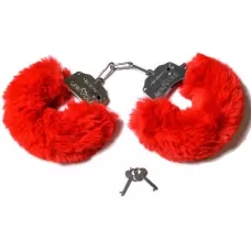 Шикарные наручники с пушистым красным мехом красный 