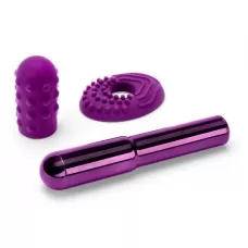 Фиолетовый жезловый вибратор Le Wand Grand Bullet с двумя нежными насадками фиолетовый 