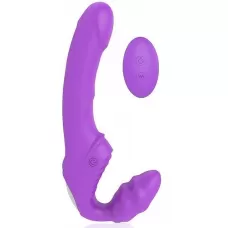 Фиолетовый безремневой страпон с 9 режимами вибрации и пультом ДУ фиолетовый 