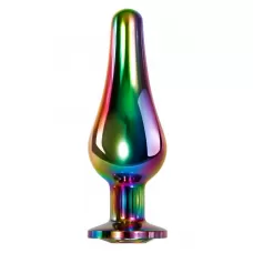 Радужная анальная пробка Rainbow Metal Plug Small - 9,4 см разноцветный 