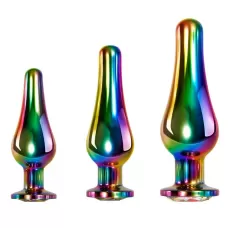 Набор из 3 радужных анальных пробок Rainbow Metal Plug Set разноцветный 