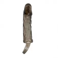 Дымчатая вибрирующая насадка на пенис с подхватом для мошонки Carson - 17 см дымчатый 