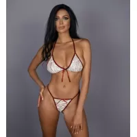 Эротический комплект белья с контрастной окантовкой белый S-M