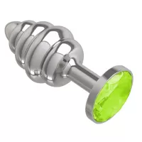 Серебристая спиралевидная анальная пробка с салатовым кристаллом - 7 см салатовый 