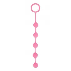 Розовая анальная цепочка с кольцом-ограничителем - 23 см розовый 