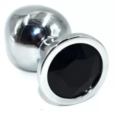 Серебристая анальная пробка из нержавеющей стали с черным кристаллом - 8,5 см черный 