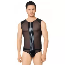 Эротический мужской костюм-сетка с молнией черный XL