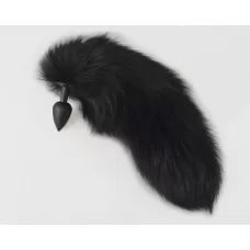 Черная анальная пробка с хвостом из черного песца черный 