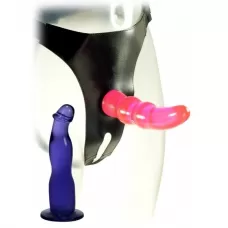Страпон с 2 сменными насадками Double Tip Strap On фиолетовый с розовым 