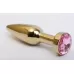 Золотистая анальная пробка с розовым кристаллом - 11,2 см розовый 