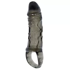 Закрытая насадка на фаллос с кольцом для мошонки - 15 см черный 