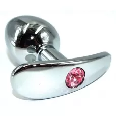Серебристая анальная пробка для ношения из нержавеющей стали с розовым кристаллом - 8 см розовый 