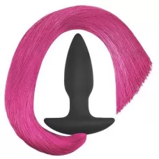 Черная анальная пробка с розовым хвостом Silicone Anal Plug with Pony Tail черный с розовым 