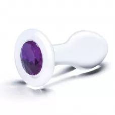 Стеклянная анальная пробка с фиолетовым стразом - 9 см прозрачный 