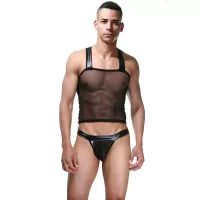 Мужской эротичный комплект: майка и стринги черный S-M