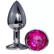 Металлическая анальная втулка с ярко-розовым кристаллом - 7,2 см ярко-розовый 