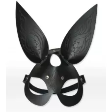Чёрная кожаная маска с длинными ушками и эффектом тату черный 