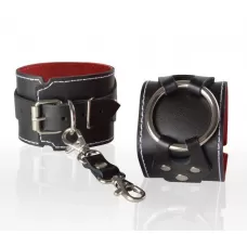 Чёрные кожаные наручники-напульсники с красной изнанкой черный с красным 