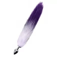 Серебристая металлическая анальная втулка с фиолетово-белым хвостом - размер S серебристый 