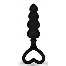 Черная рельефная анальная цепочка с ручкой-сердечком - 15 см черный 