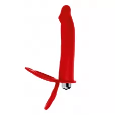 Красная насадка на пенис для двойного проникновения - 19 см красный 