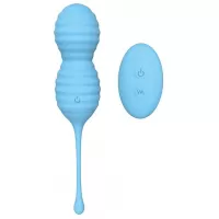 Голубые вагинальные виброшарики BEEHIVE с пультом ДУ голубой 