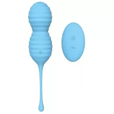 Голубые вагинальные виброшарики BEEHIVE с пультом ДУ голубой 