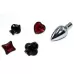 Набор из серебристой анальной пробки из нержавеющей стали и 4 кристаллов в форме мастей - 7,6 см черный с красным 