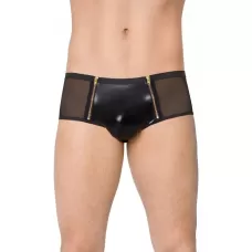 Мужские трусы-шорты с замочками и центральной частью из wet-look ткани черный M-L