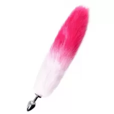 Серебристая анальная втулка с бело-розовым хвостом - размер S серебристый 
