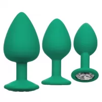Набор из трёх зеленых анальных пробок с кристаллом Cheeky Gems зеленый 