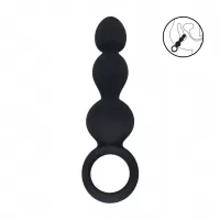 Черная анальная елочка Beaded Silicone Anal Probe with Loop черный 
