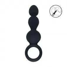 Черная анальная елочка Beaded Silicone Anal Probe with Loop черный 