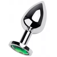 Серебристая коническая анальная пробка с зеленым кристаллом - 8 см зеленый 