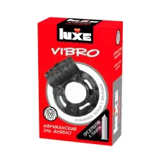 Чёрное эрекционное виброкольцо Luxe VIBRO  Африканский Эль Дьябло  + презерватив черный 