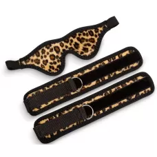 Черно-леопардовый комплект: наручники на липучке и маска без прорезей черный с леопардовым 